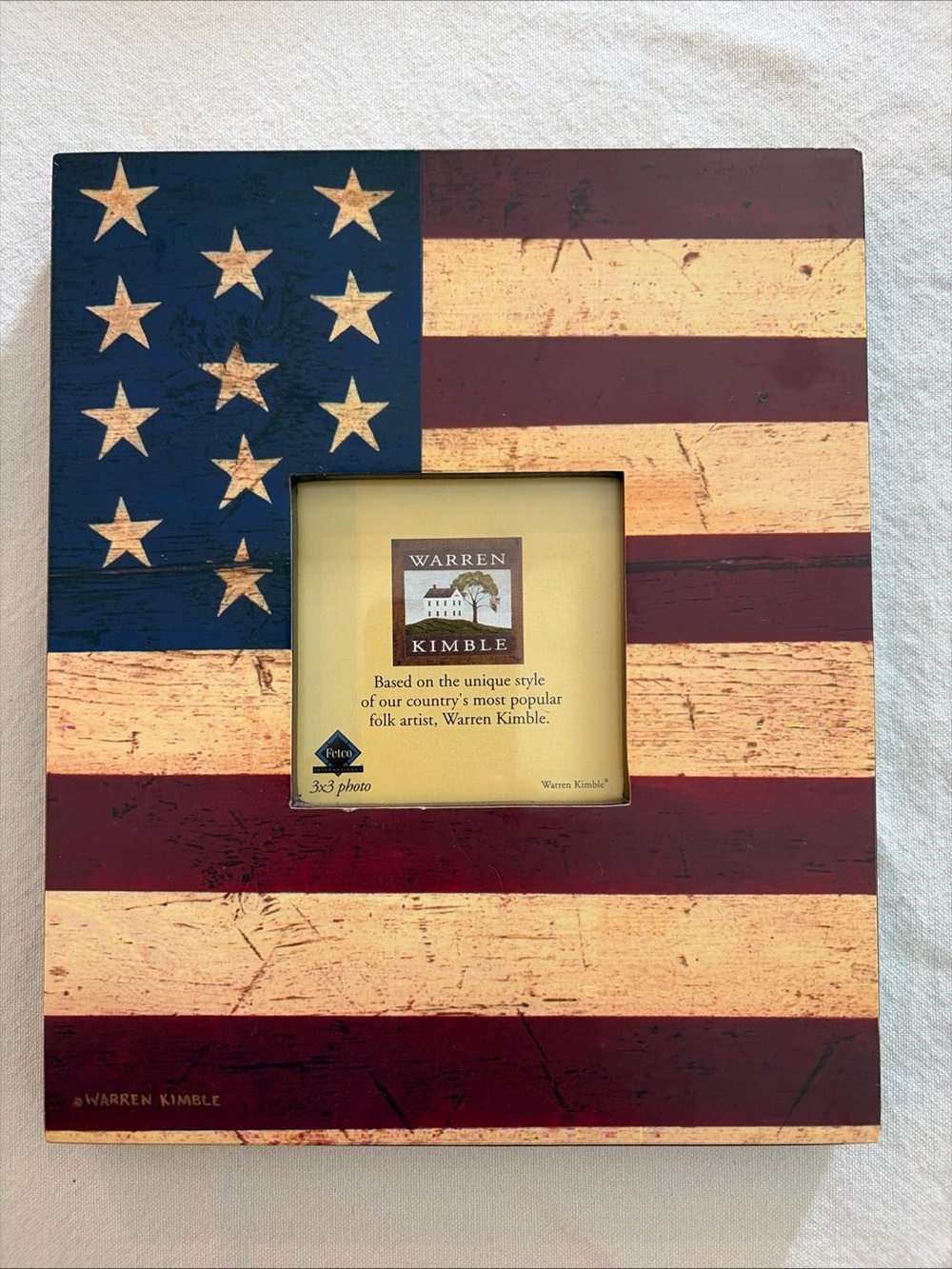 Patrotic USA Flag Warren Kimble Photo Frame 3 X 3 FETCO Folk Art Heritage